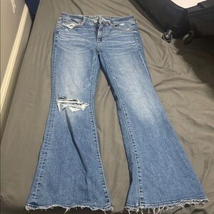 American Eagle Outfitters Distressed Blue Flare Jeans